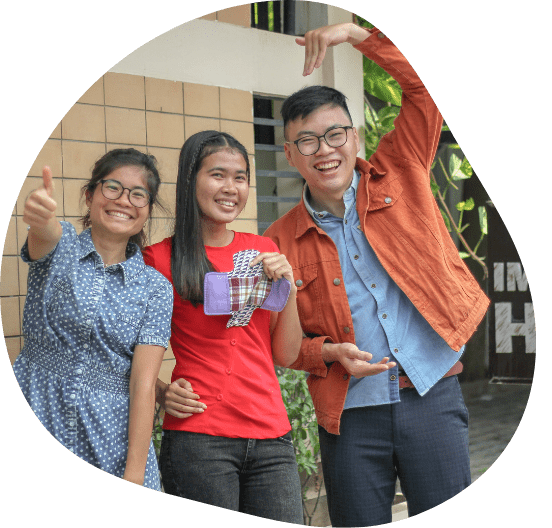 Our Impact Hub Phnom Penh team with a young potential female changemaker of Cambodia SDGs Platform.