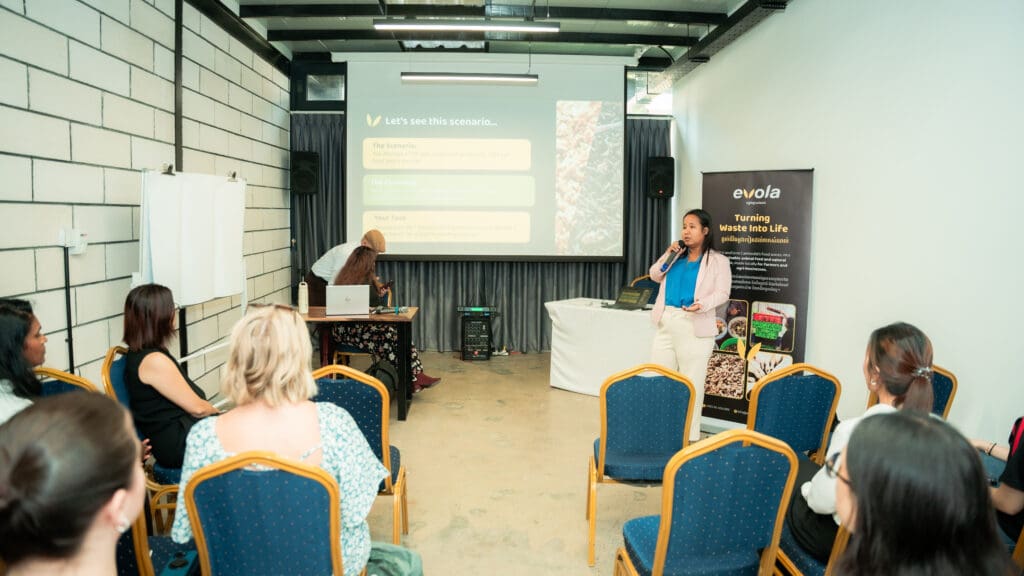 Hul Hunsopheary presents Evola to partners and ecosystem organizations during the Builders and Backers: Scaling Green x Digital Solutions for Cambodia closing event on 24 February. Photo by Impact Hub Phnom Penh / Deisor Creative