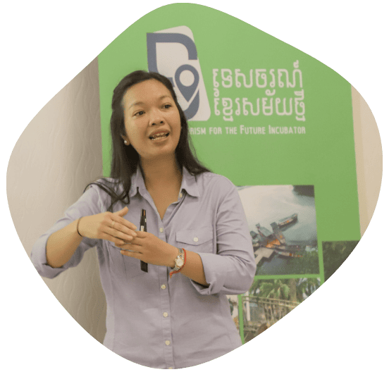 A female participant sharing on the Khmer Tourism for Incubation from the previous cohort in 2023