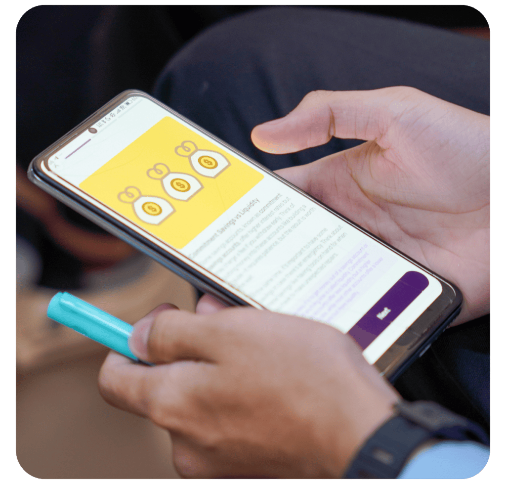A person holding a smartphone displaying a screen with icons of three prize ribbons on a yellow background.
